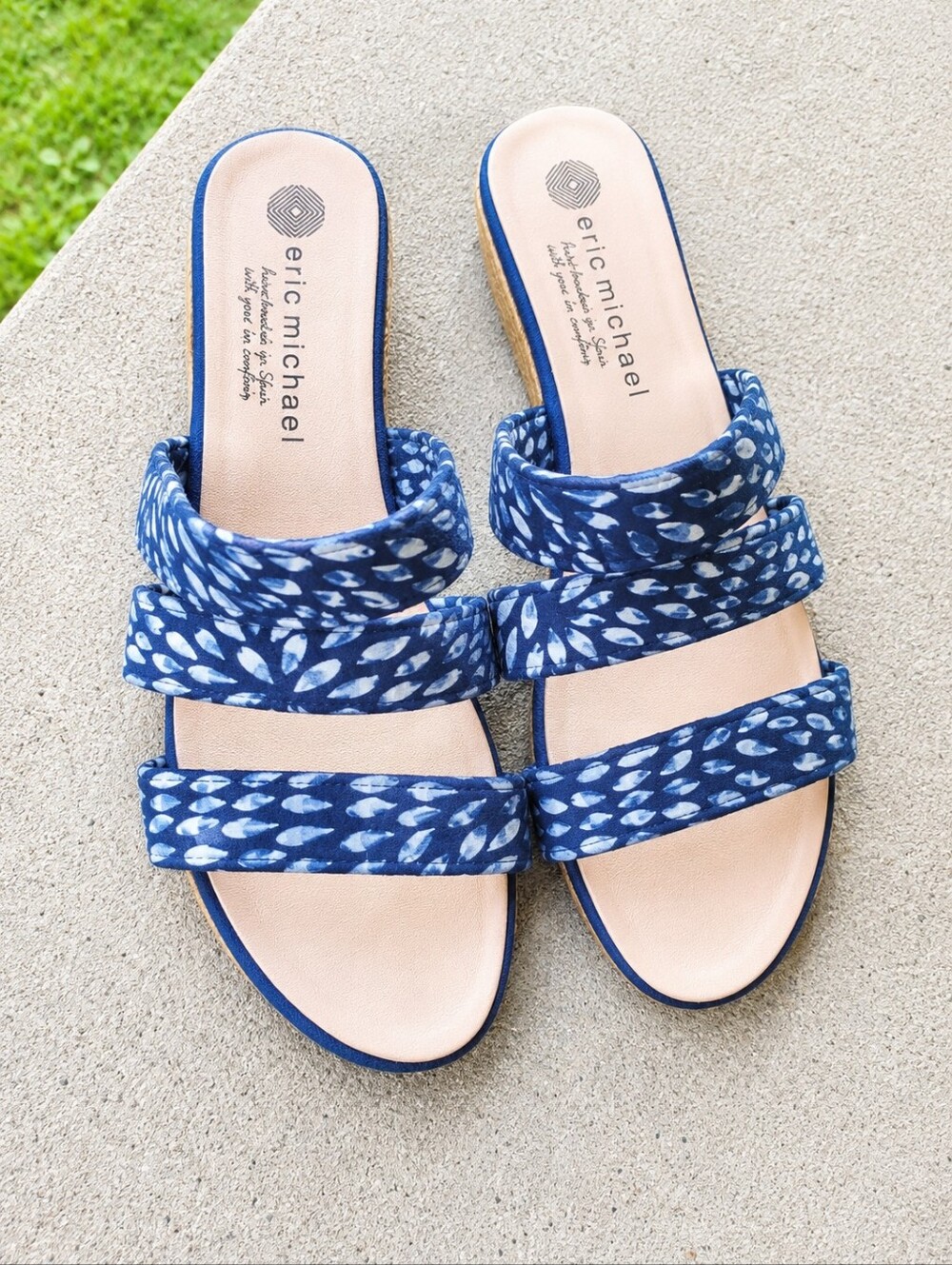 Eric Michael Reese Sandals Womens 41 Blue Leather Espadrille Slide Made in Spain